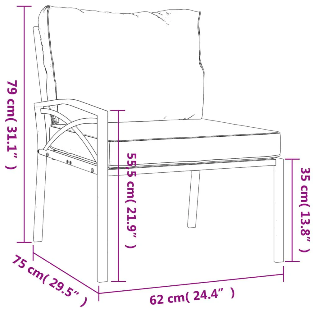 Vidaxl Cadeiras de Jardim 2 Unidades Aço Com Almofadas Cinzento 62x75x79 Cm - Image 3