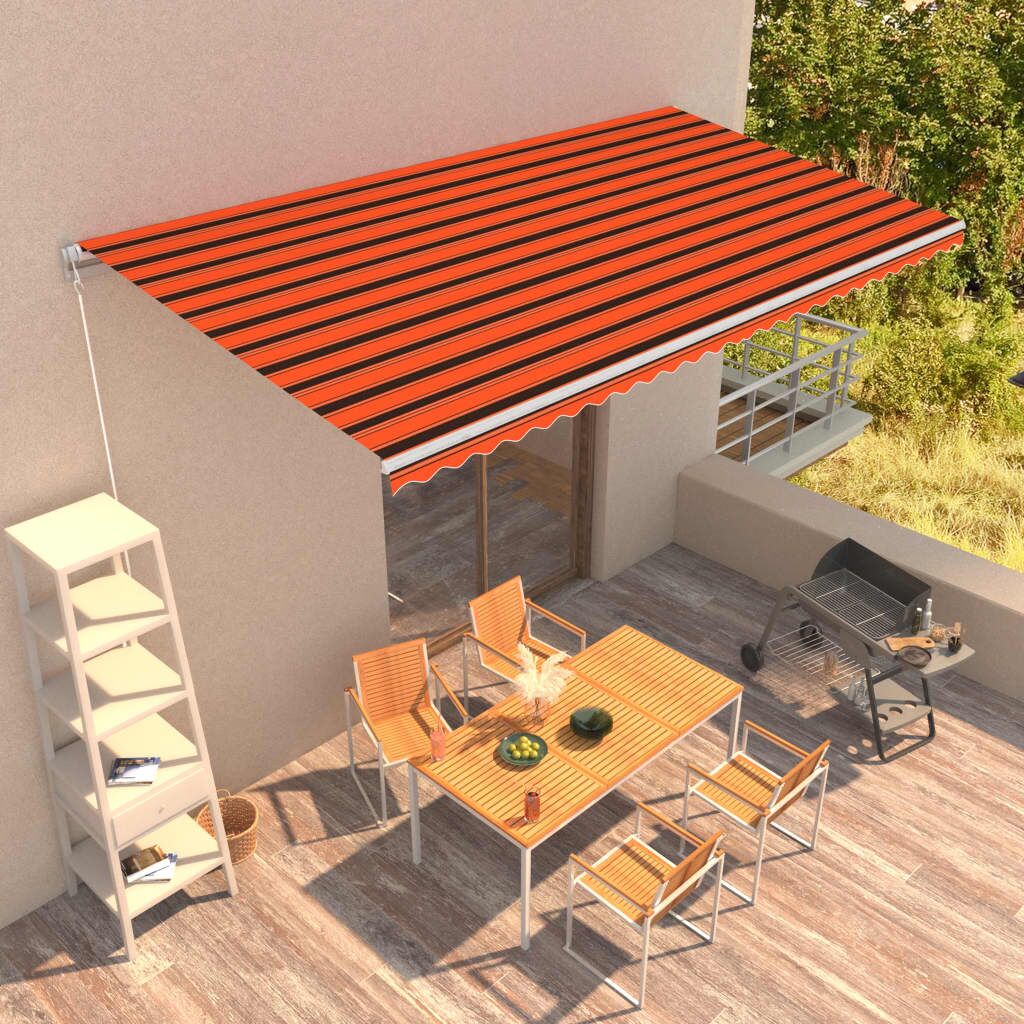 Vidaxl Toldo retrátil manual laranja e castanho 600x300 Cm - Image 2