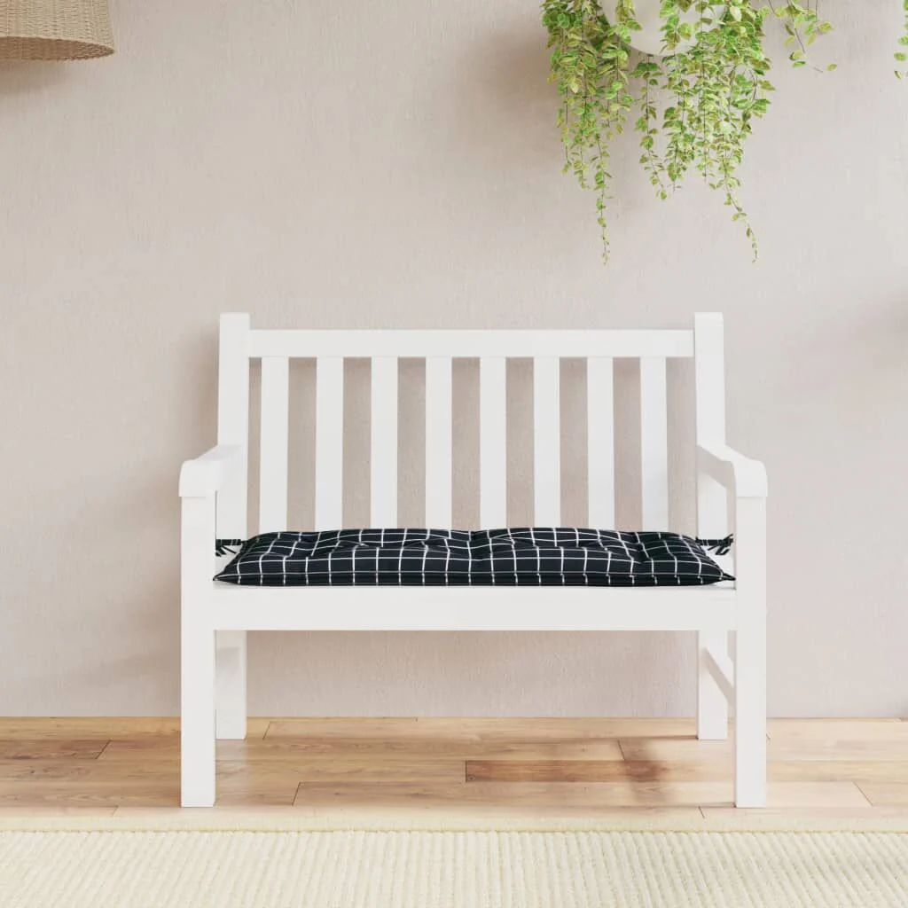 Vidaxl Almofada para banco de jardim tecido Oxford xadrez preto 100x50x7 Cm - Image 2