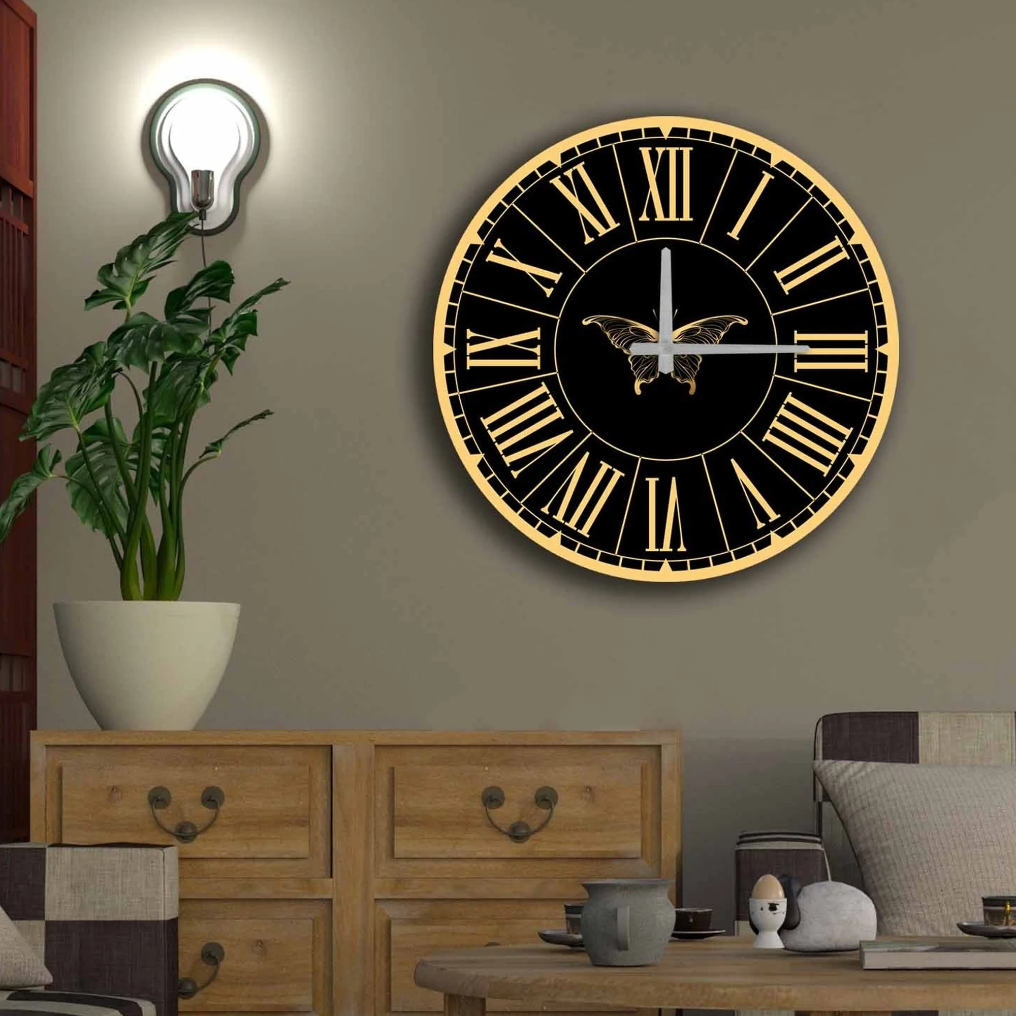Relógio em mdf dourado e branco - Image 2
