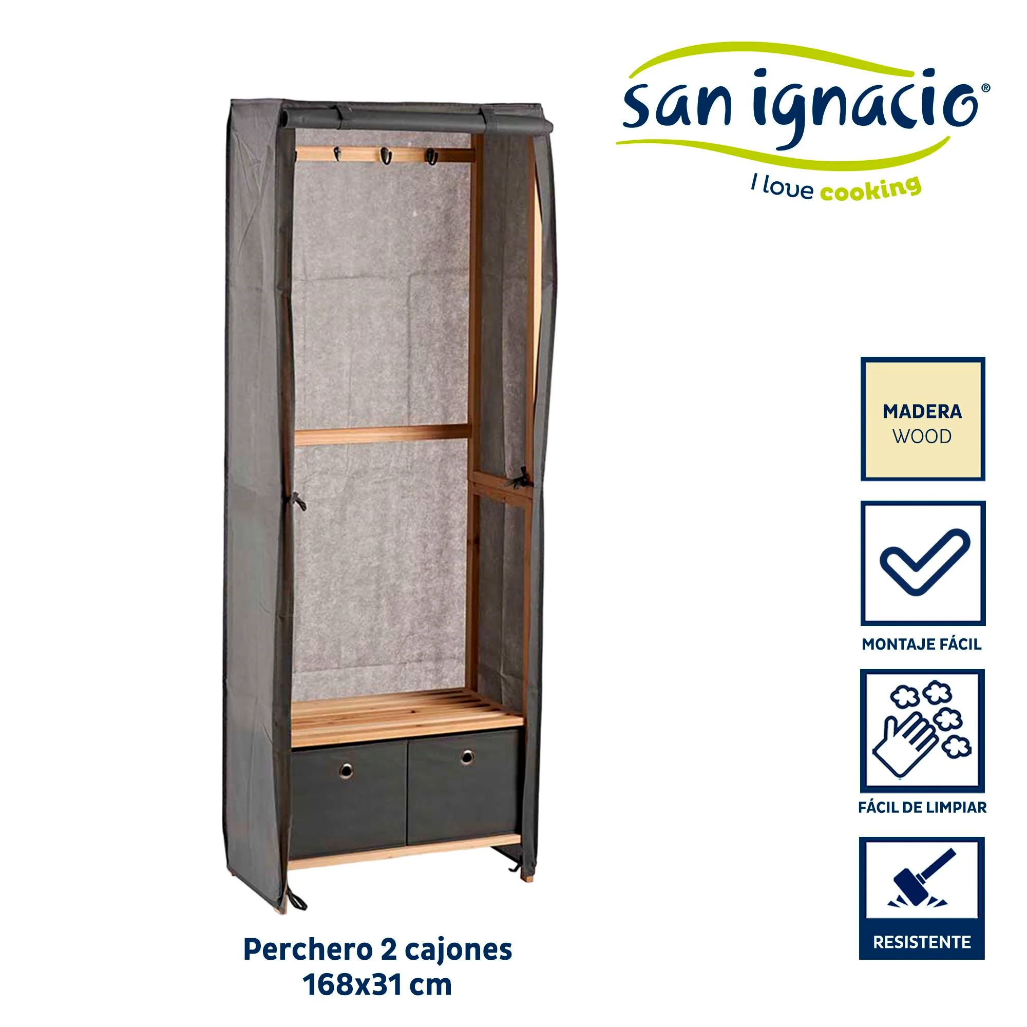 Cabide de tecido Kipit com 2 gavetas cinzentas - Organize com estilo e de forma prática - Image 2