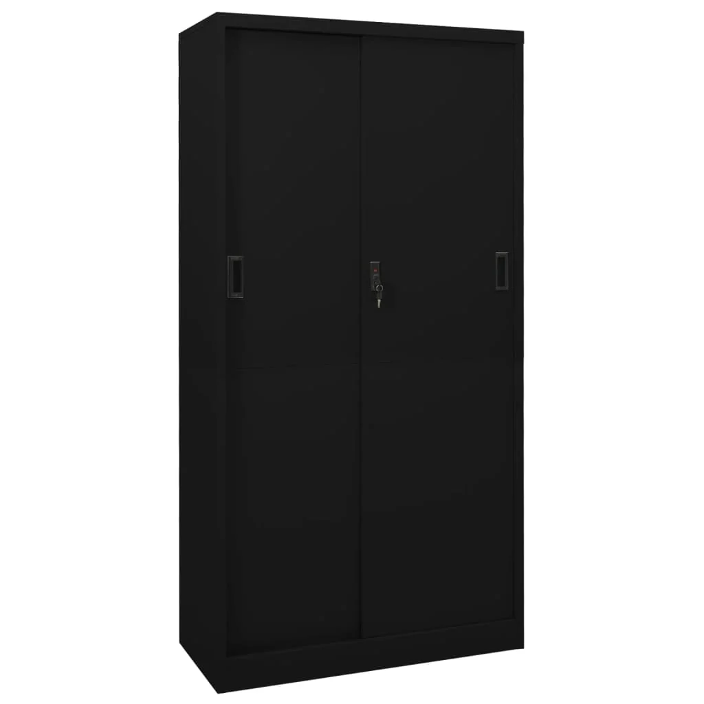 Armário de escritório com porta de correr em aço Preto 90x40x180cm