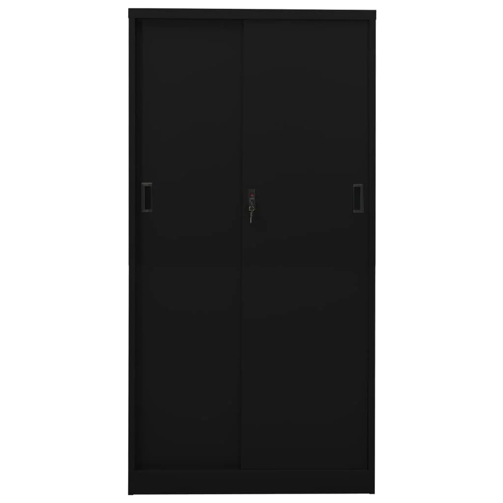 Armário de escritório com porta de correr em aço Preto 90x40x180cm - Image 4