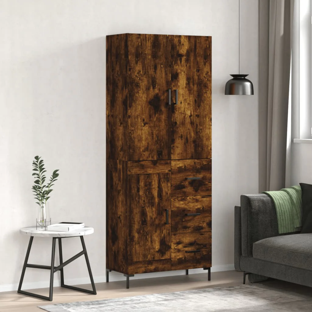 Aparador Alto Madera Contrachapada Roble Ahumado 69,5x34x180 Cm