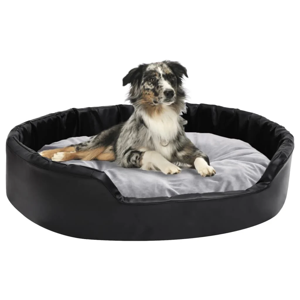 Vidaxl Cama de Cão Pelúcia e Couro Sintético Preto Cinzento 90x79x20 Cm - Image 2