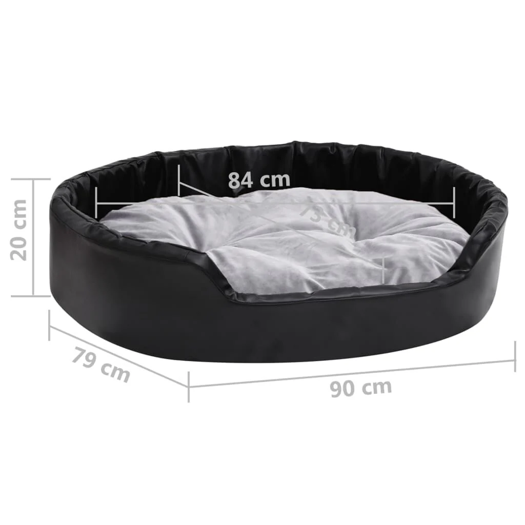 Vidaxl Cama de Cão Pelúcia e Couro Sintético Preto Cinzento 90x79x20 Cm - Image 3