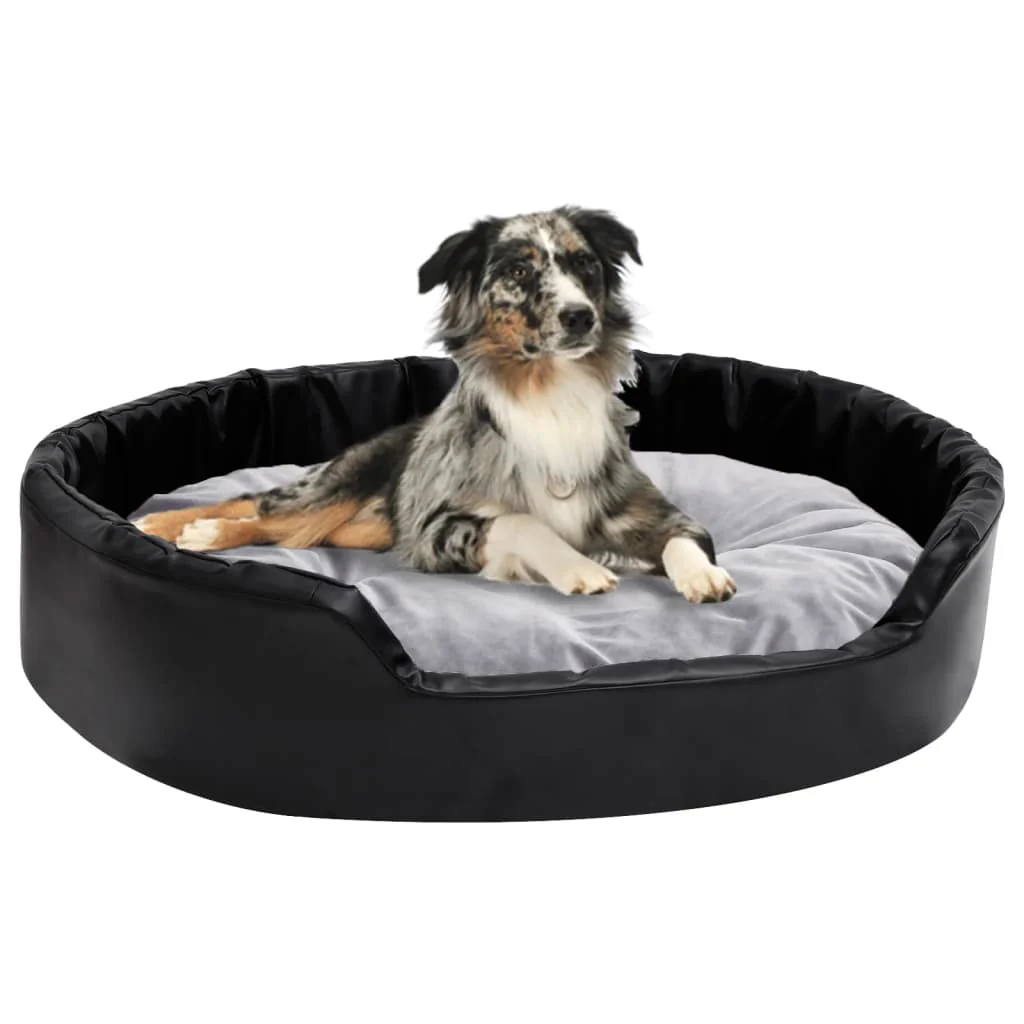 Vidaxl Cama de Cão Pelúcia e Couro Sintético Preto Cinzento 90x79x20 Cm - Image 6