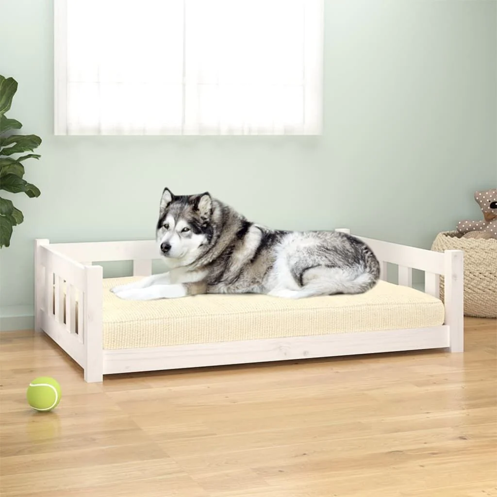 Vidaxl Cama Para Perros Madera Maciza De Pino Blanco 105,5x75,5x28 Cm - Image 2