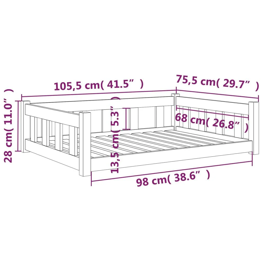 Vidaxl Cama Para Perros Madera Maciza De Pino Blanco 105,5x75,5x28 Cm - Image 3