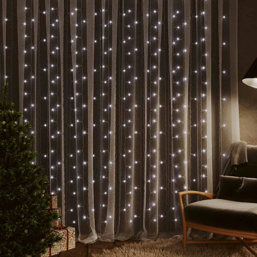Vidaxl Cortina de luz LED 300 Cortina de luz LED branco frio 8 funções 3x3 M - Image 2