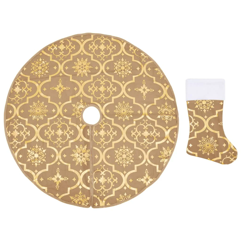 Vidaxl Saia para árvore de Natal de luxo e meia de tecido amarelo 150cm