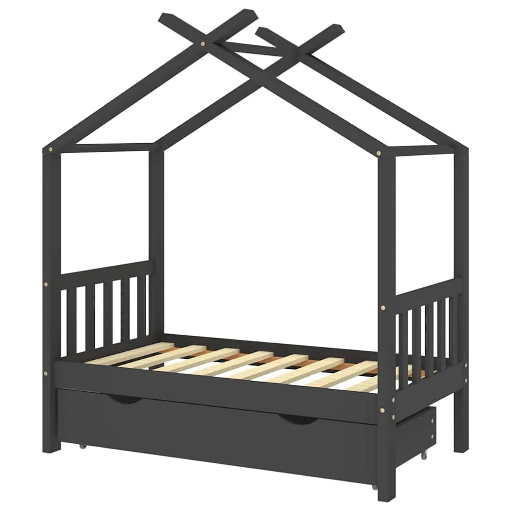 Vidaxl Estrado de cama e cómoda para crianças em madeira de pinho cinzento 70x140cm