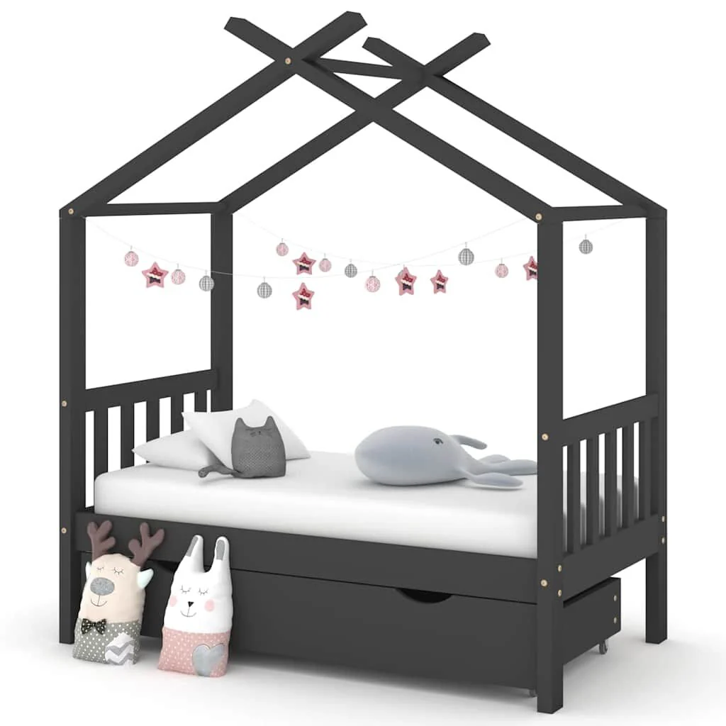 Vidaxl Estrado de cama e cómoda para crianças em madeira de pinho cinzento 70x140cm - Image 2