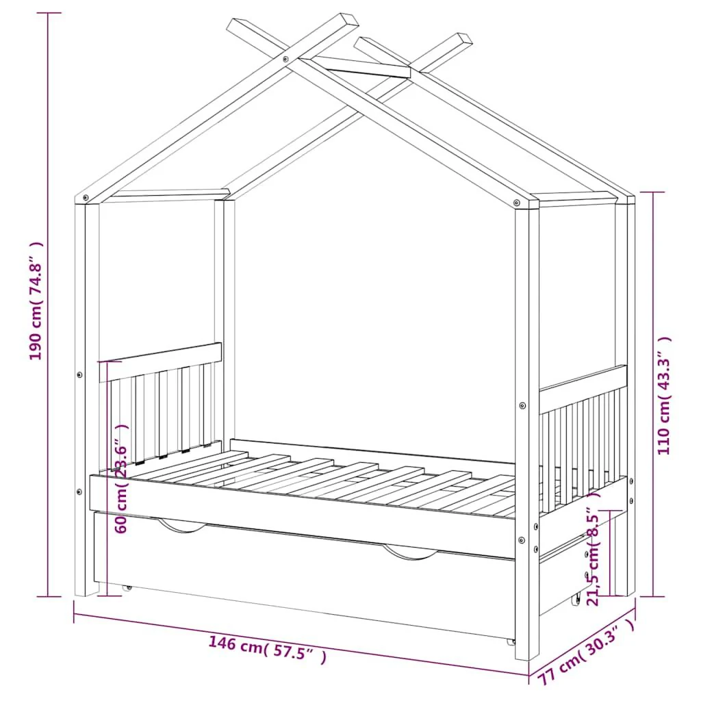 Vidaxl Estrado de cama e cómoda para crianças em madeira de pinho cinzento 70x140cm - Image 3