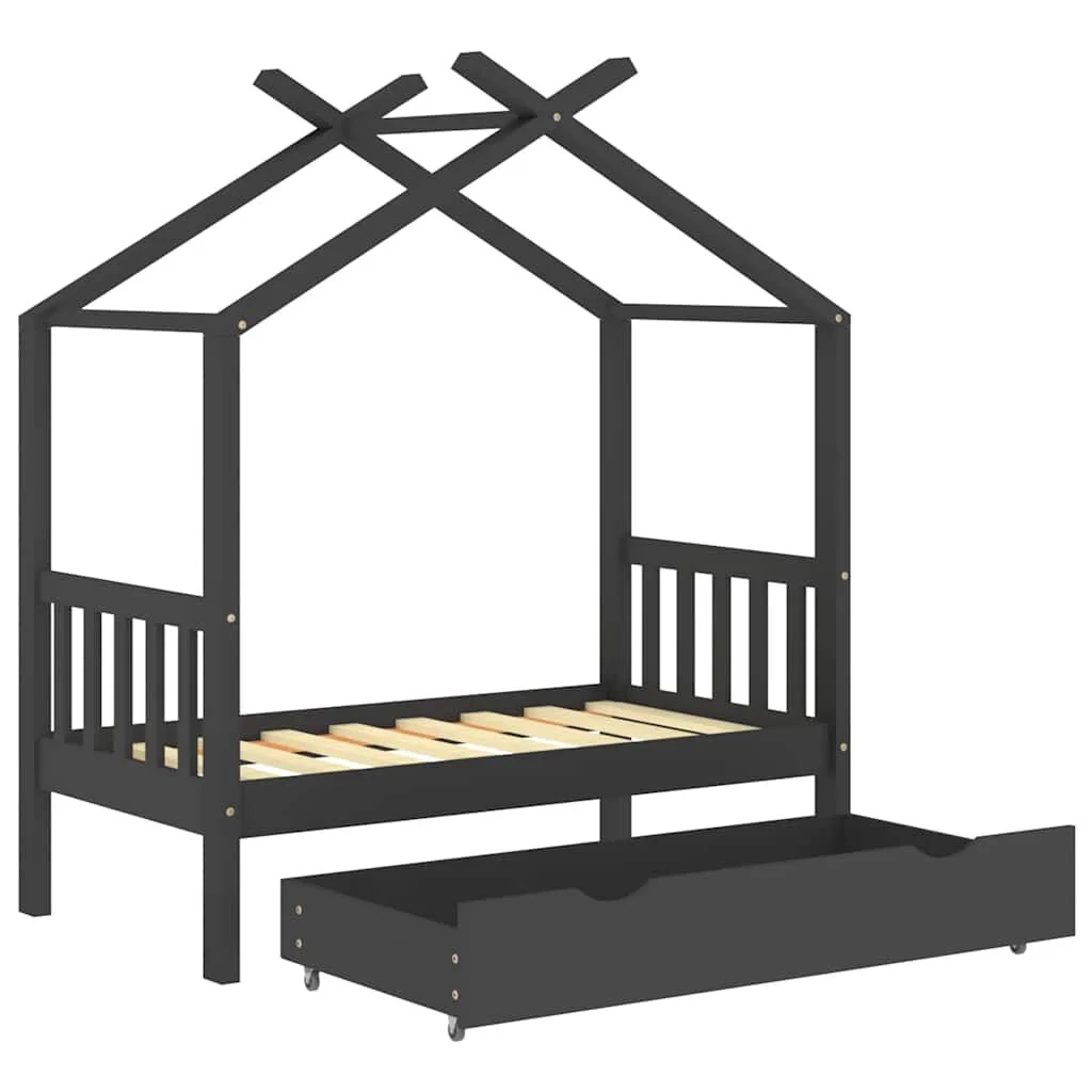 Vidaxl Estrado de cama e cómoda para crianças em madeira de pinho cinzento 70x140cm - Image 5