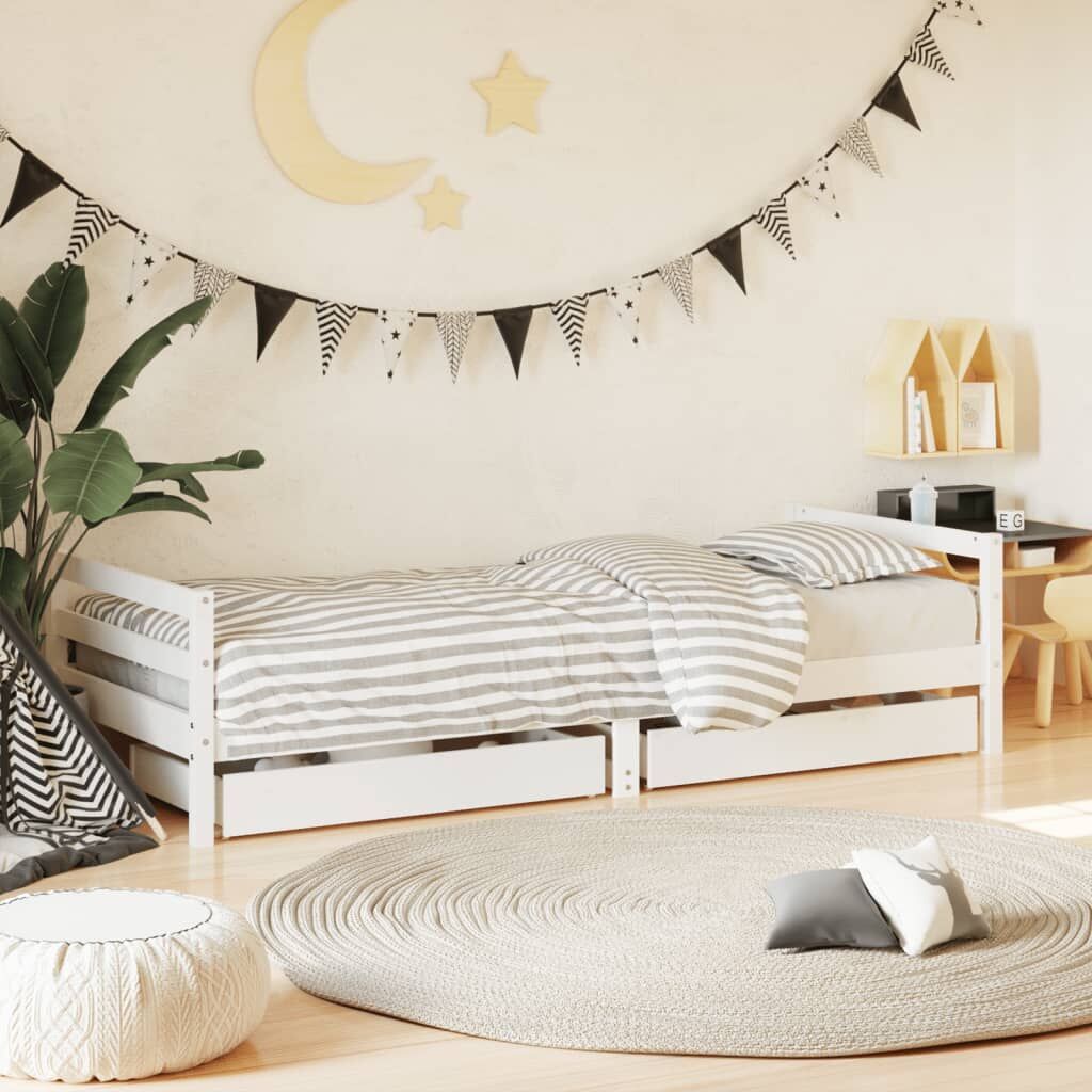 Vidaxl Estrado de cama de criança com gavetas em madeira de pinho branco 80x200 Cm - Image 2