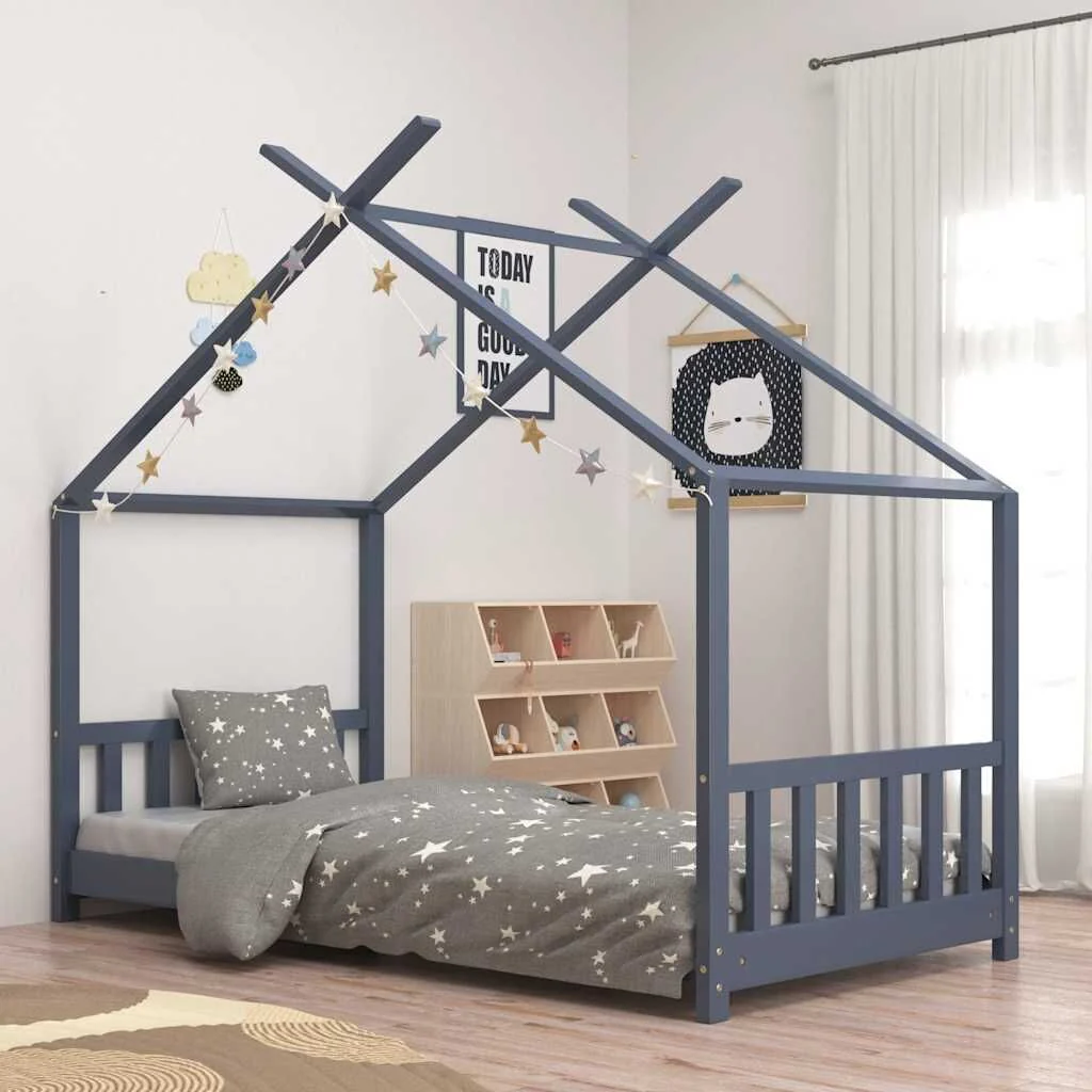 Vidaxl Estrado de cama de criança em madeira maciça de pinho cinzento 70x140 Cm - Image 2