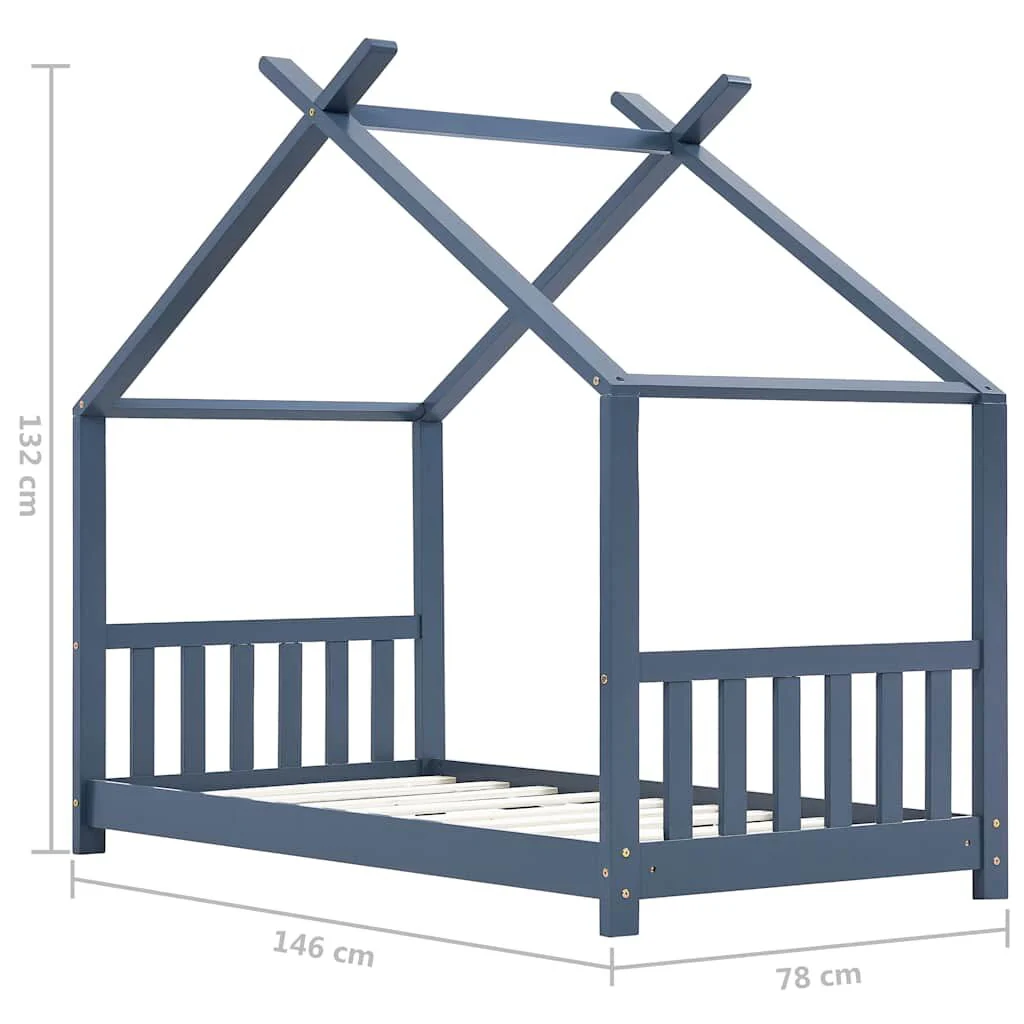 Vidaxl Estrado de cama de criança em madeira maciça de pinho cinzento 70x140 Cm - Image 3