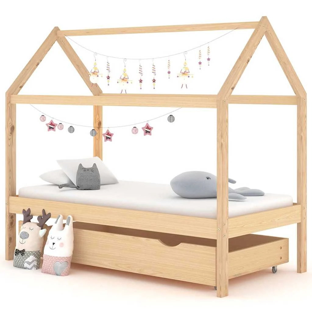 Vidaxl Estrado de cama de criança com gaveta em madeira de pinho maciço 80x160 Cm - Image 2
