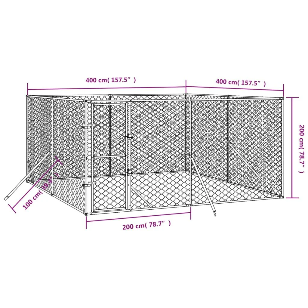 Vidaxl Canil exterior para cães Aço galvanizado Prata 4x4x2 M - Image 3