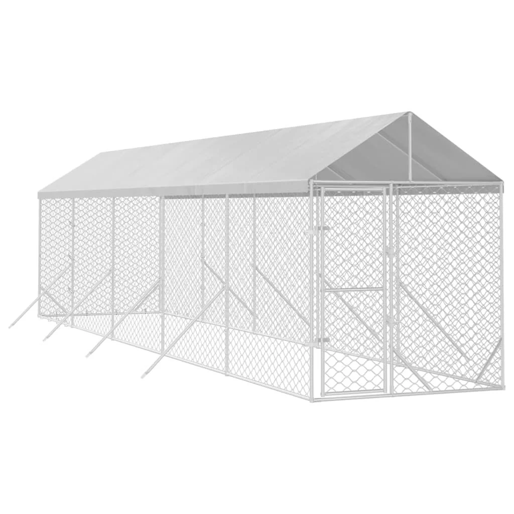 Vidaxl Canil exterior com dossel Aço galvanizado Prata 2x10x2,5m