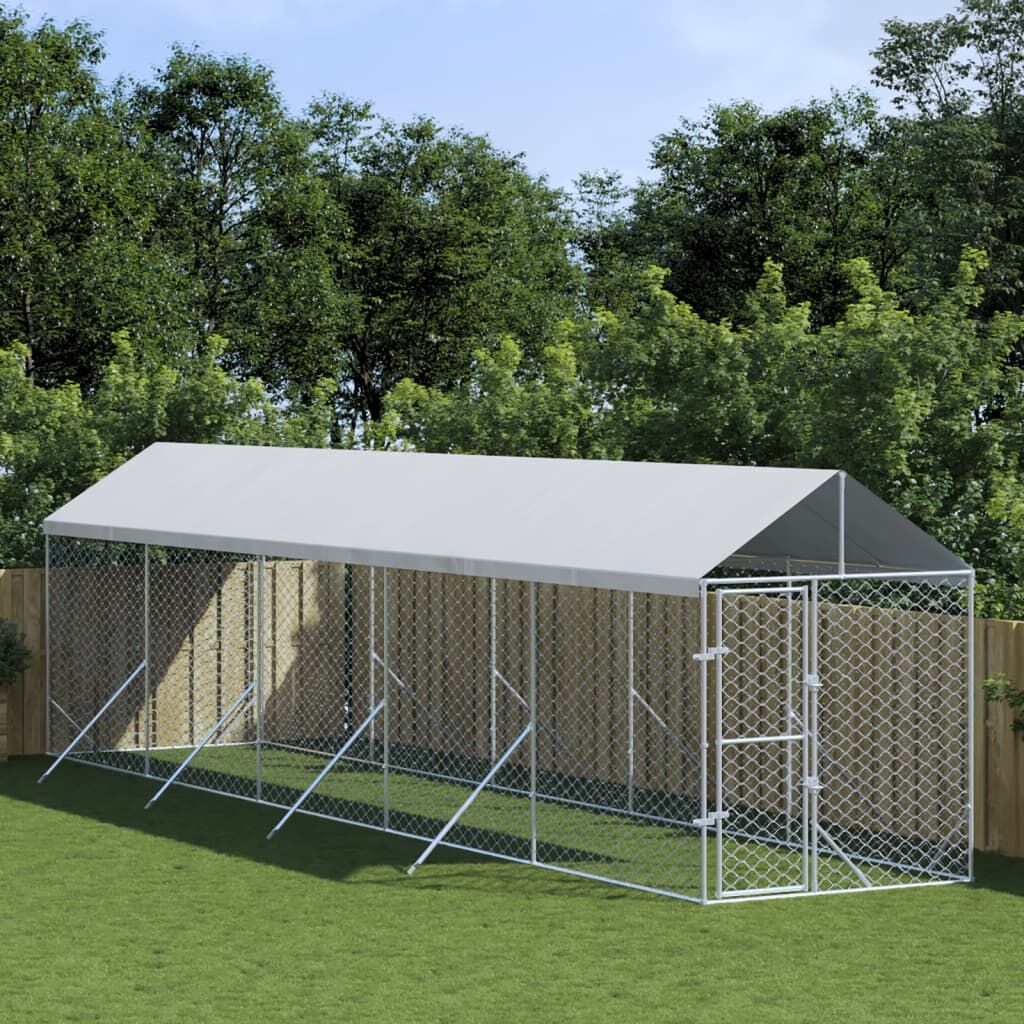 Vidaxl Canil exterior com dossel Aço galvanizado Prata 2x10x2,5m - Image 2