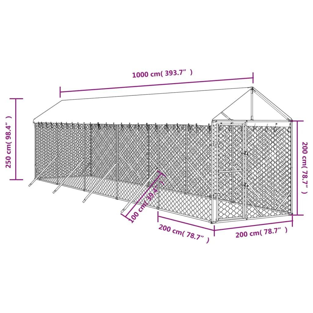 Vidaxl Canil exterior com dossel Aço galvanizado Prata 2x10x2,5m - Image 4