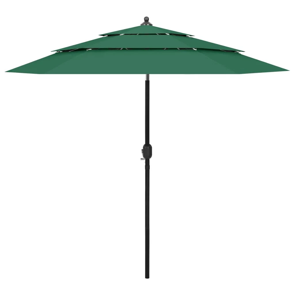 Vidaxl Guarda-sol de jardim de 3 níveis com varão de alumínio verde 2,5 M