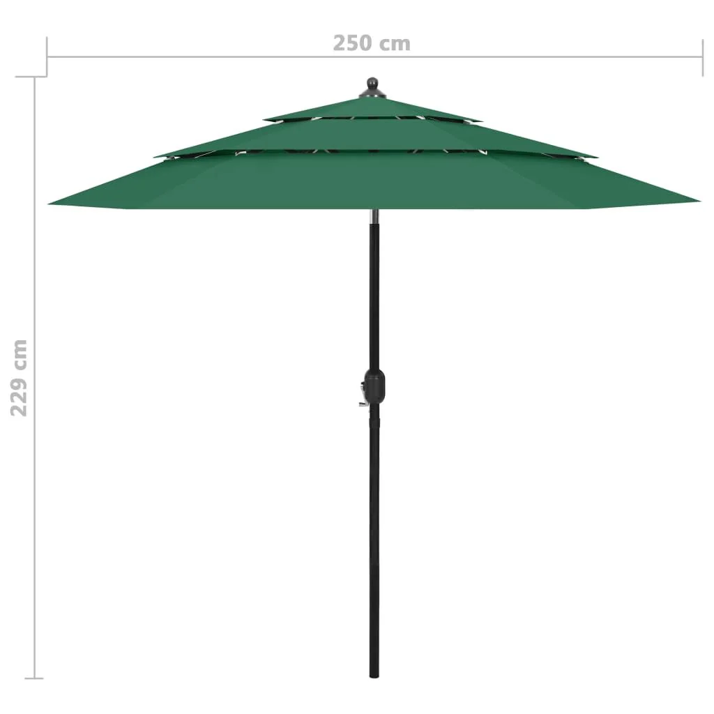 Vidaxl Guarda-sol de jardim de 3 níveis com varão de alumínio verde 2,5 M - Image 3