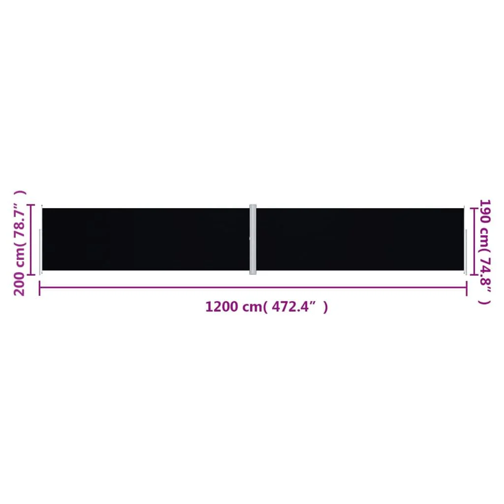 Vidaxl Toldo Lateral Retráctil Preto 200x1200 Cm - Image 3