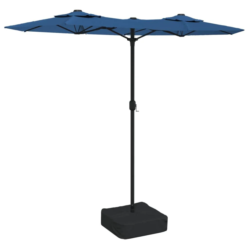 Vidaxl Guarda-sol duplo de jardim com luzes LED Azul 316x145 Cm