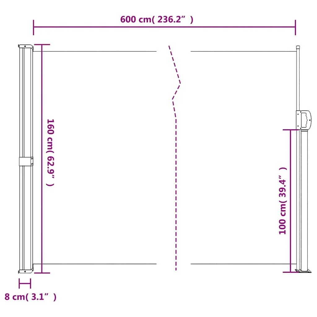 Vidaxl Toldo Lateral Retráctil Cinza Taupe 160x600 Cm - Image 3