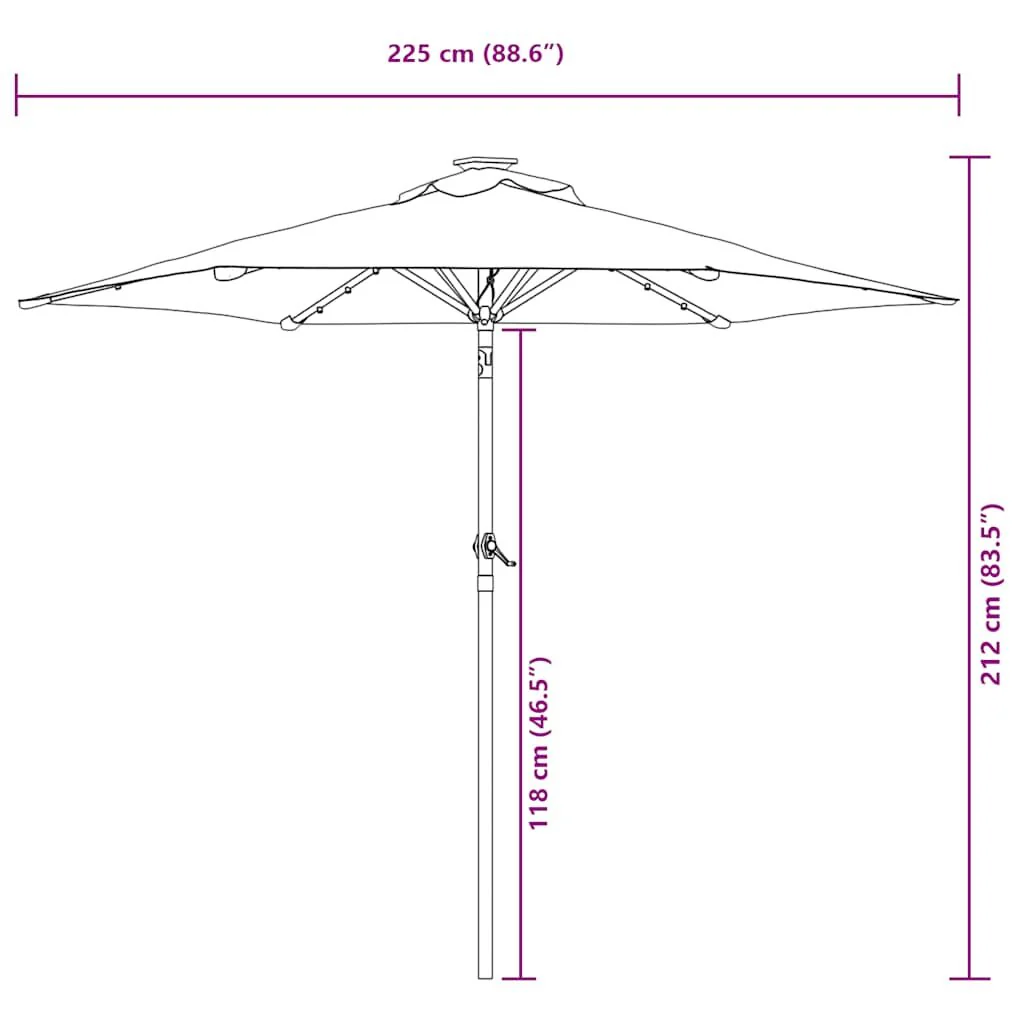 Vidaxl Guarda-sol de Jardim com Luzes Led Poste de Aço Preto 225x225x212 Cm - Image 3