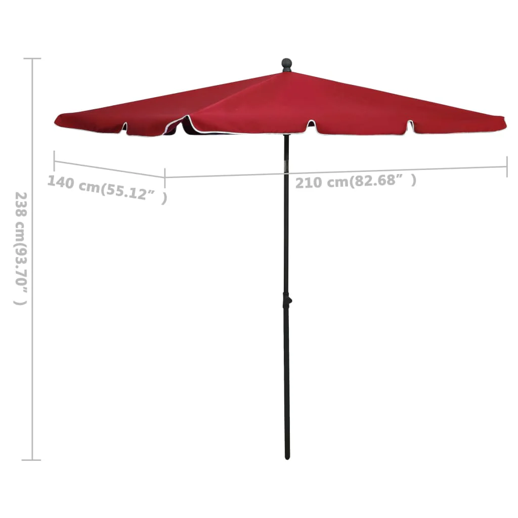 Guarda-sol de jardim com varão vermelho bordeaux 210x140 Cm - Image 5