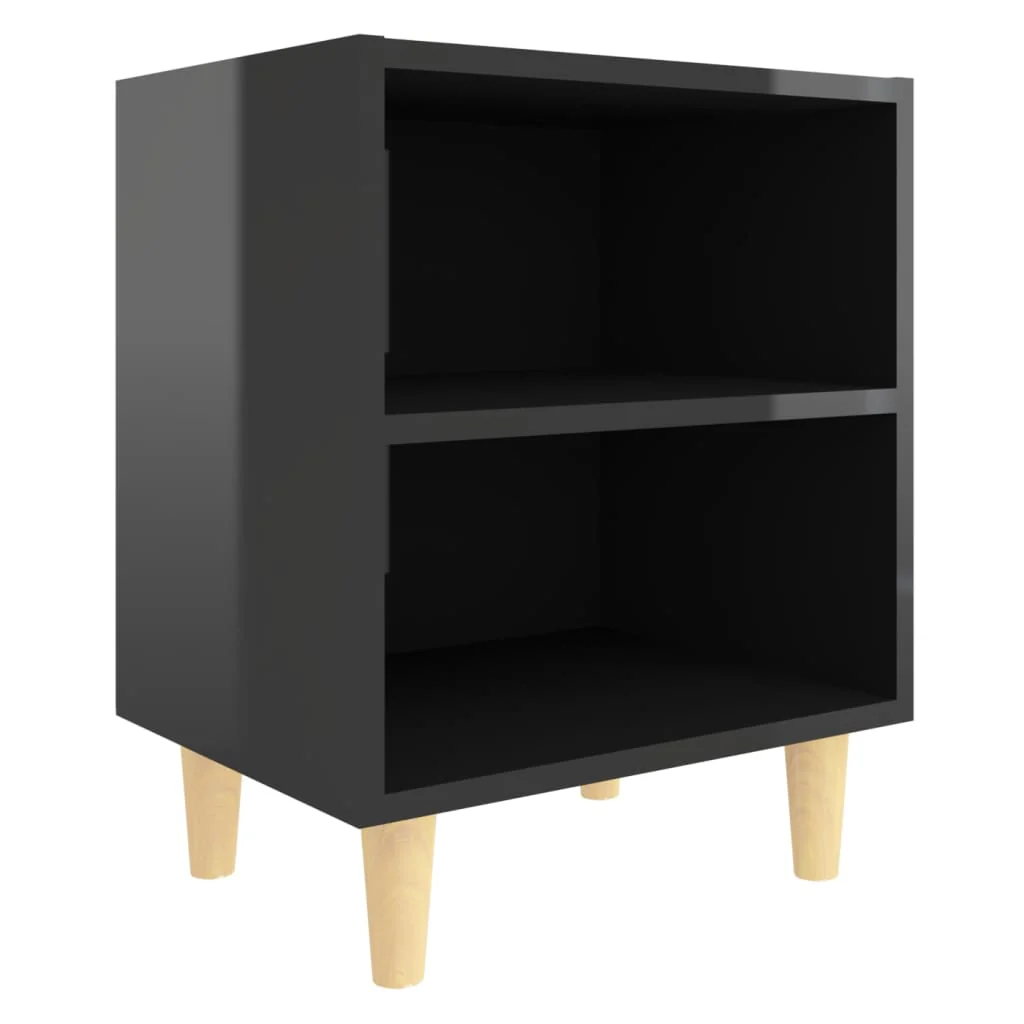 Mesita De Noche Con Patas Madera Negro Brillo 40x30x50 Cm