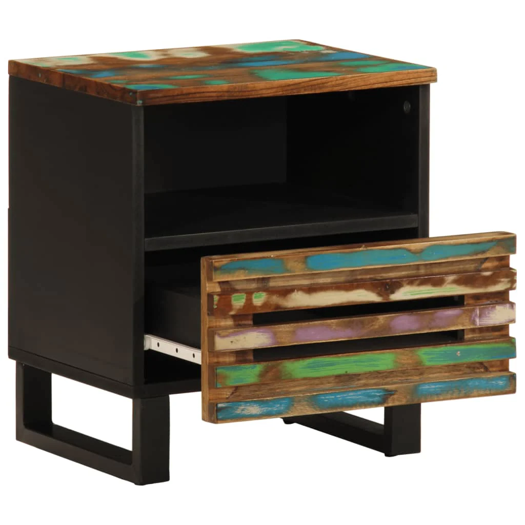 Mesa de cabeceira de madeira maciça reciclada 40x34x46 Cm