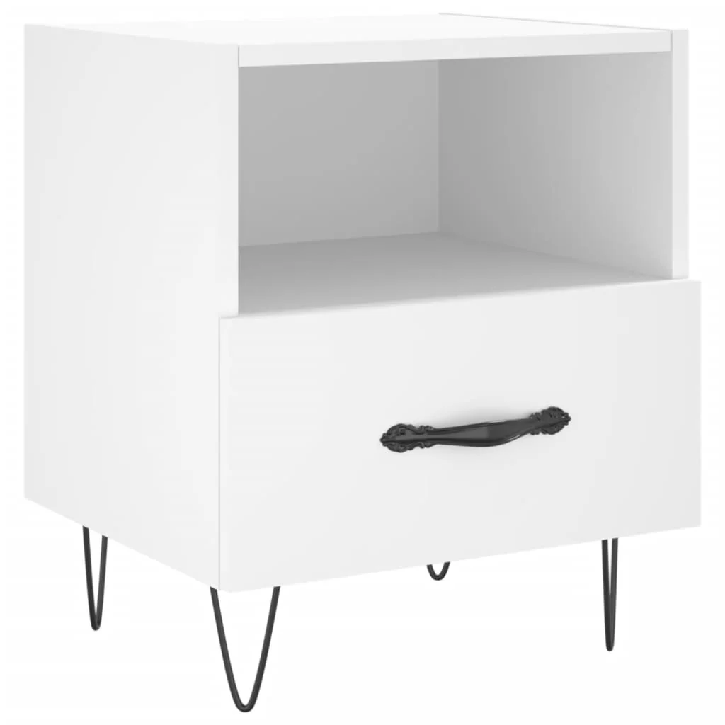 Mesa de cabeceira em madeira de engenharia branca 40x35x47,5 Cm