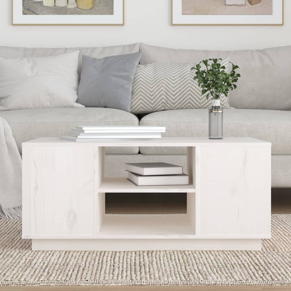 Mesa De Centro De Madera Maciza De Pino Blanco 90x49x40,5 Cm - Image 2