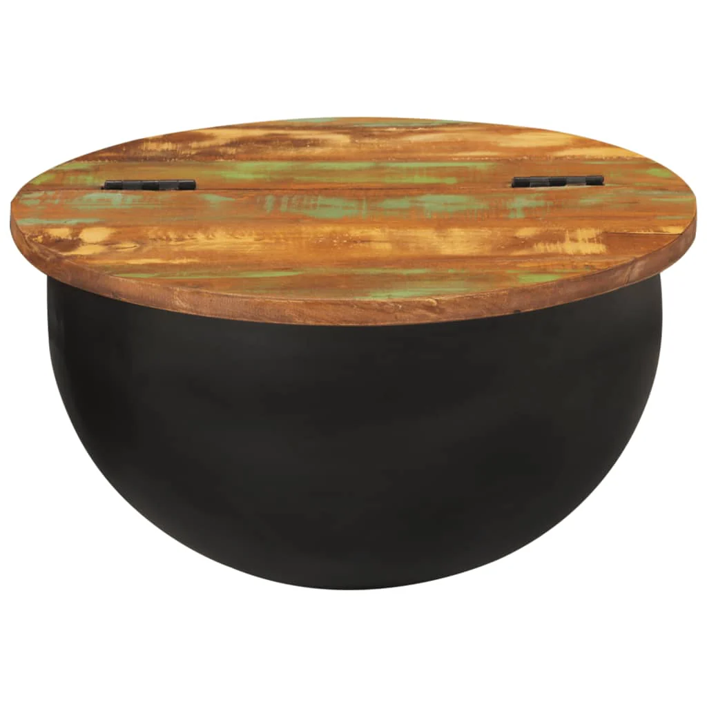 Mesa De Centro De Madera Maciza Reciclada Negra 50x27 Cm