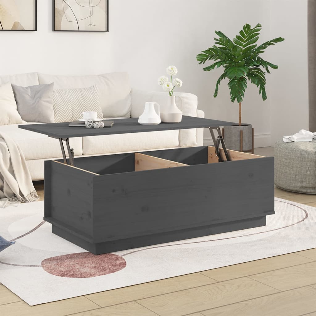 Mesa De Centro De Madera Maciza De Pino Gris 100x50x35 Cm - Image 2