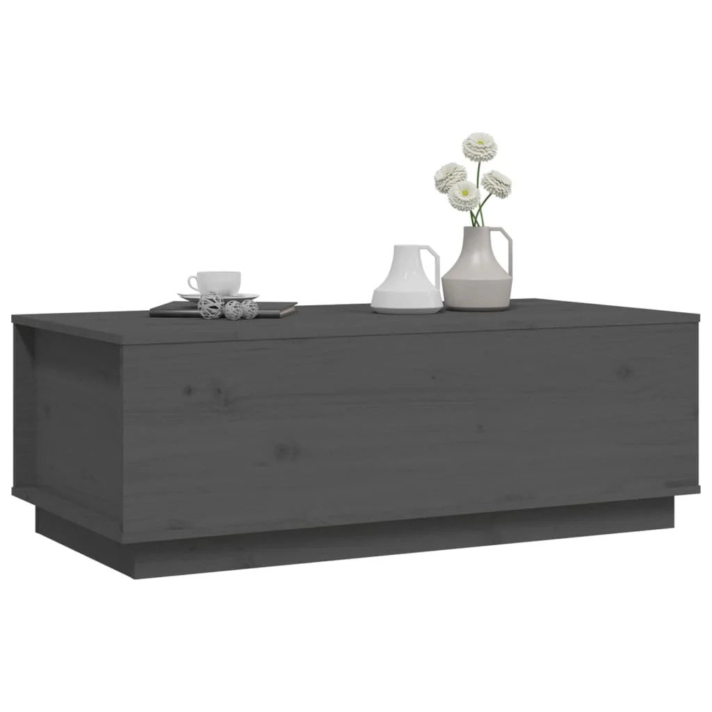 Mesa De Centro De Madera Maciza De Pino Gris 100x50x35 Cm - Image 3