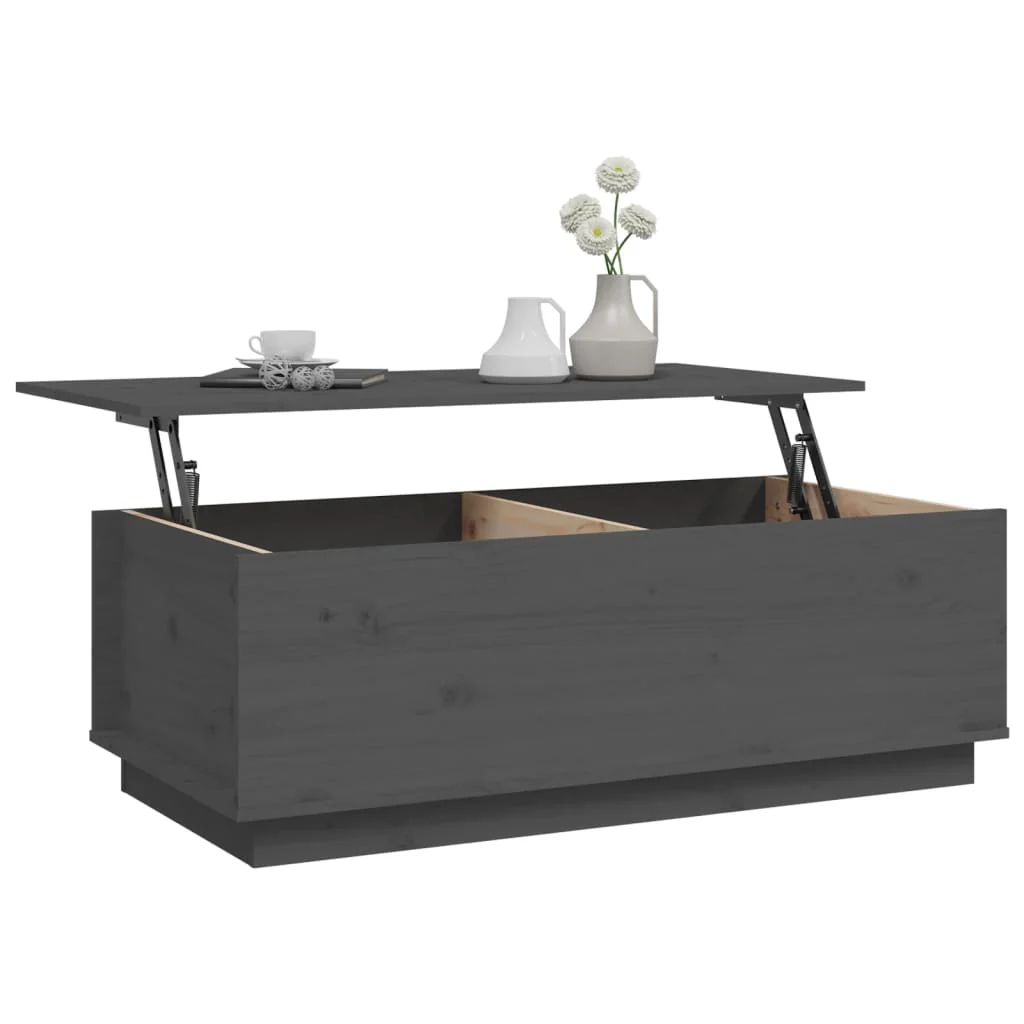 Mesa De Centro De Madera Maciza De Pino Gris 100x50x35 Cm - Image 4