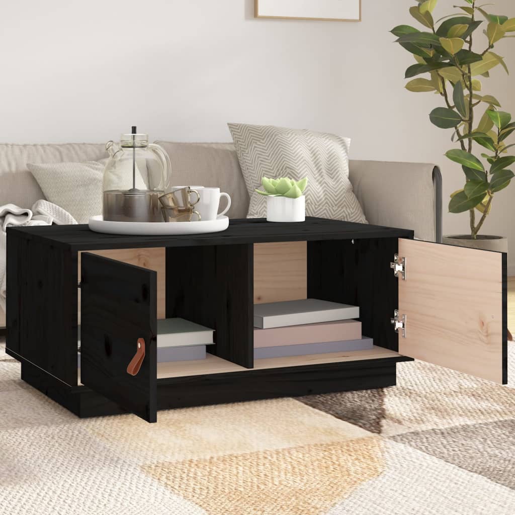 Mesa De Centro De Madera Maciza De Pino Negro 80x50x35 Cm - Image 2