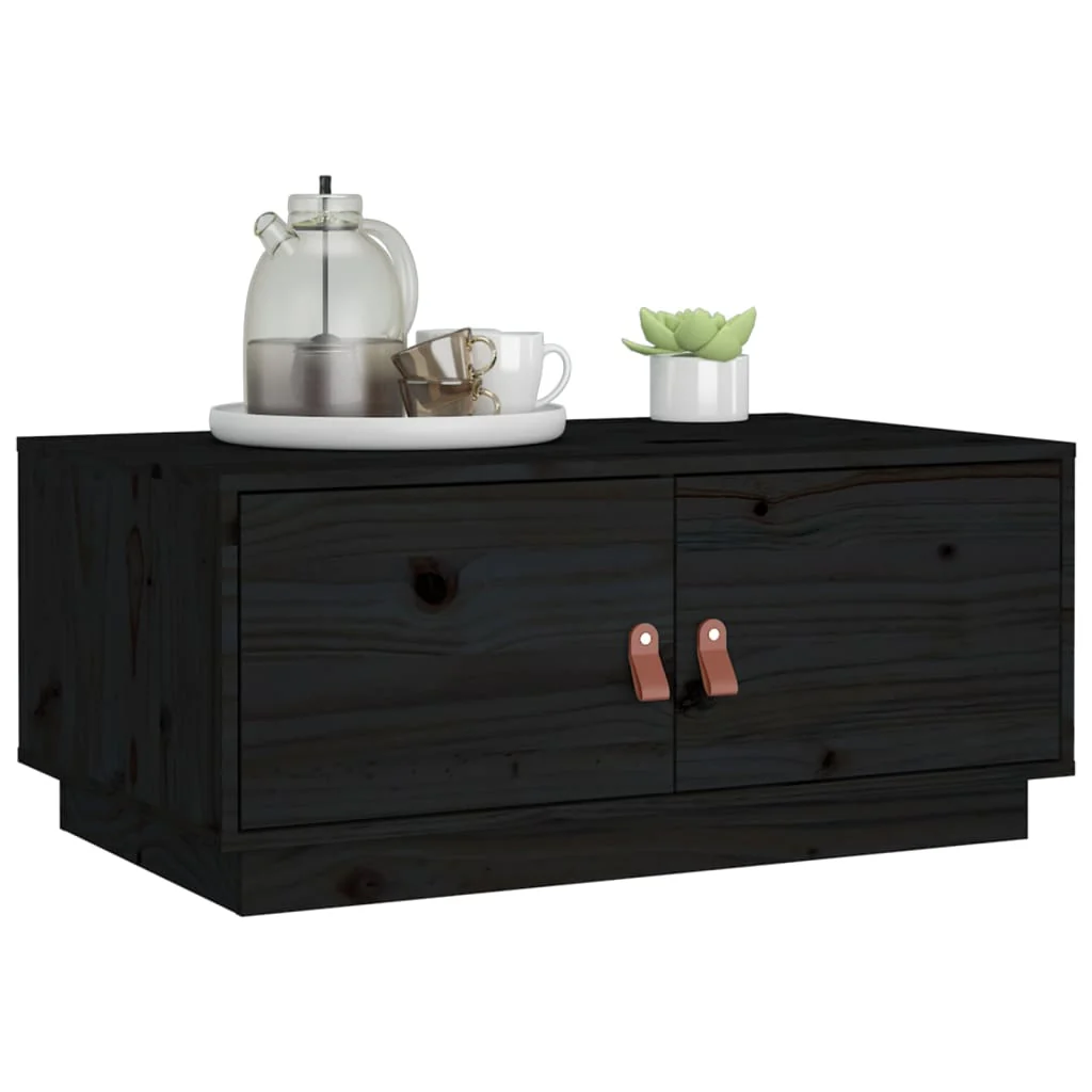 Mesa De Centro De Madera Maciza De Pino Negro 80x50x35 Cm - Image 3