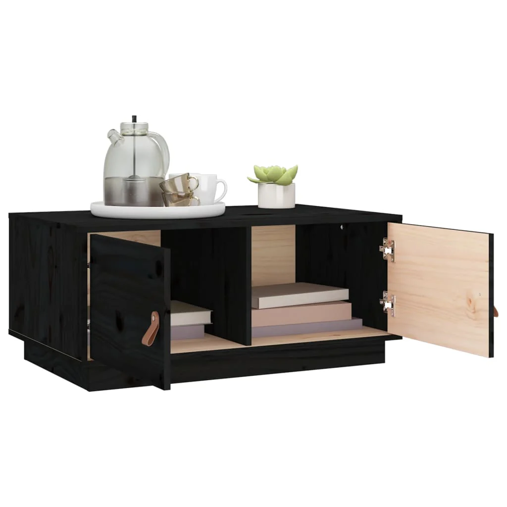 Mesa De Centro De Madera Maciza De Pino Negro 80x50x35 Cm - Image 4