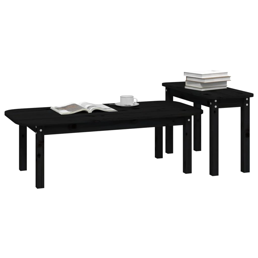 Conjunto de mesa de centro 2 peças em madeira de pinho maciça Preto - Image 3