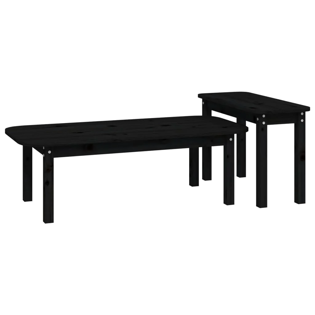 Conjunto de mesa de centro 2 peças em madeira de pinho maciça Preto - Image 4
