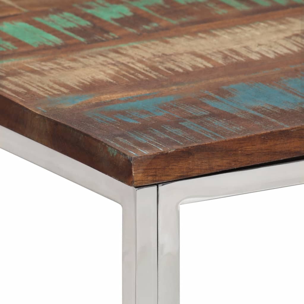 Mesa de centro em aço inoxidável e madeira reciclada prateada - Image 3