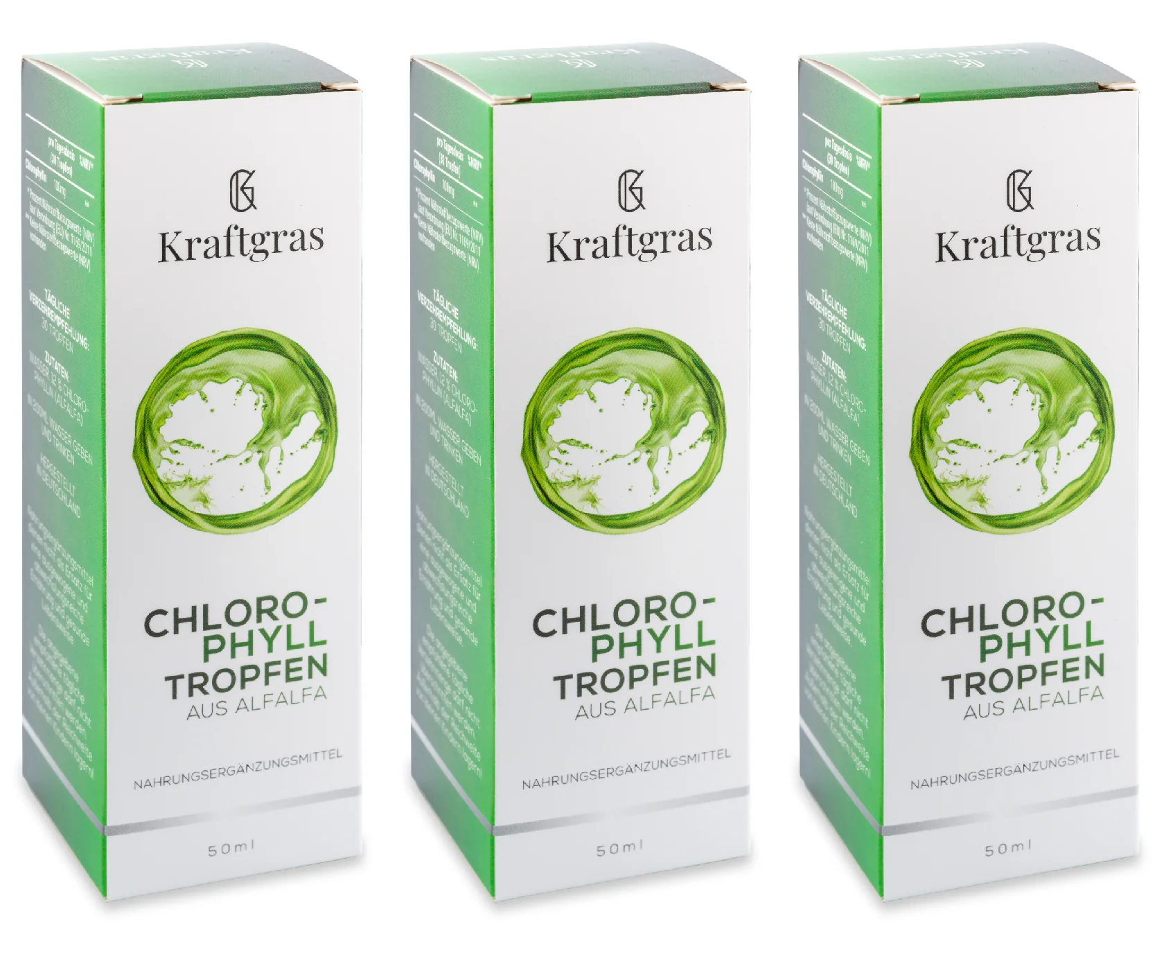 Kraftgras - Alfafa Clorofila Gotas (50 ml) - alfafa clorofila líquida com água (vegan e natural) - 3x50 ml
