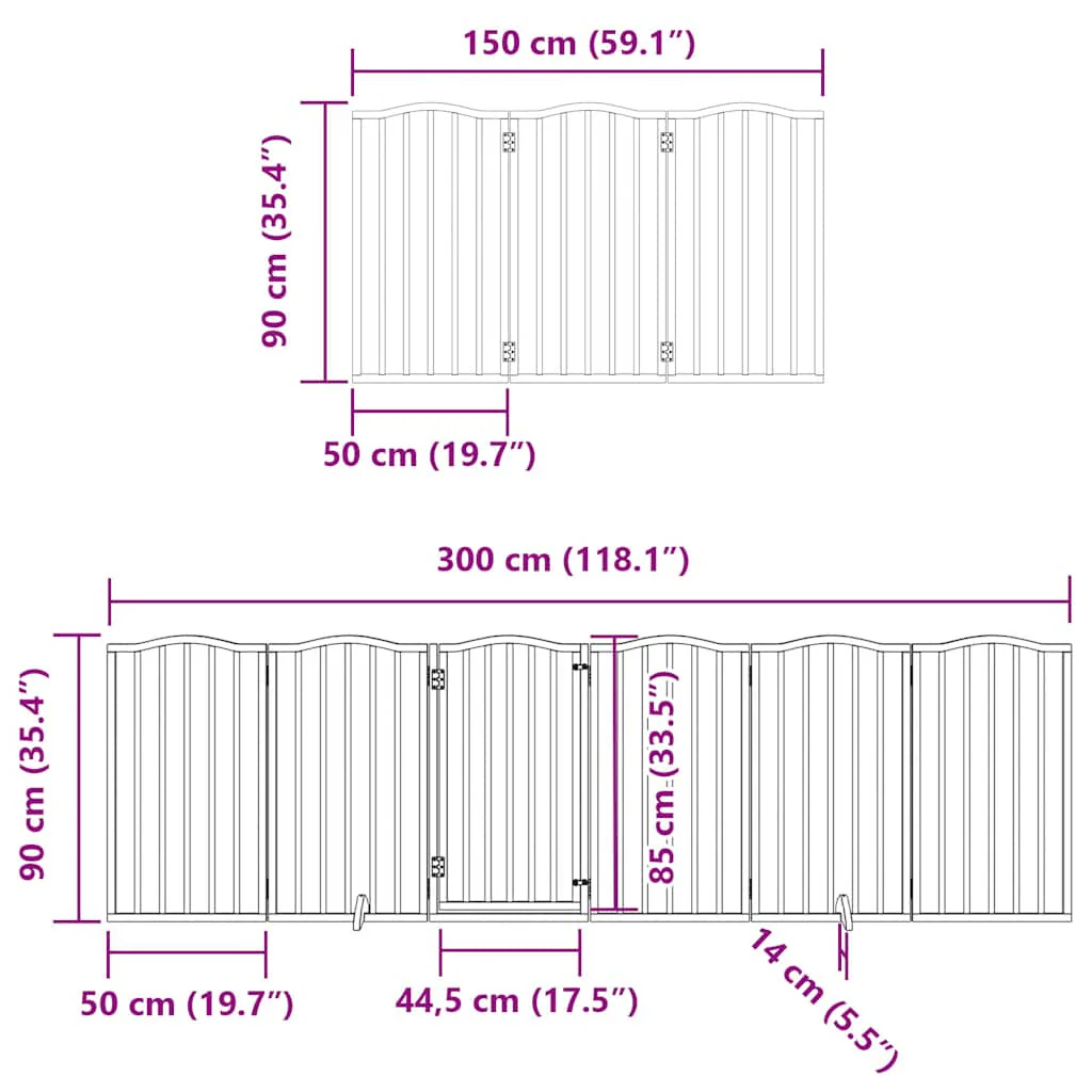 Vidaxl Porta rebatível para cães 9 painéis de madeira de choupo branco 450cm - Image 3